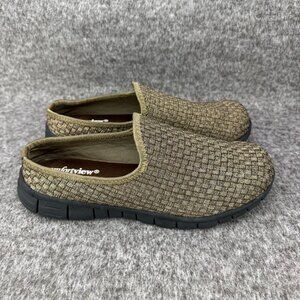 ✅Womens 9M Comfortview Kacey Slip On Shoes Brown Woven Comfort Lightweight Flats